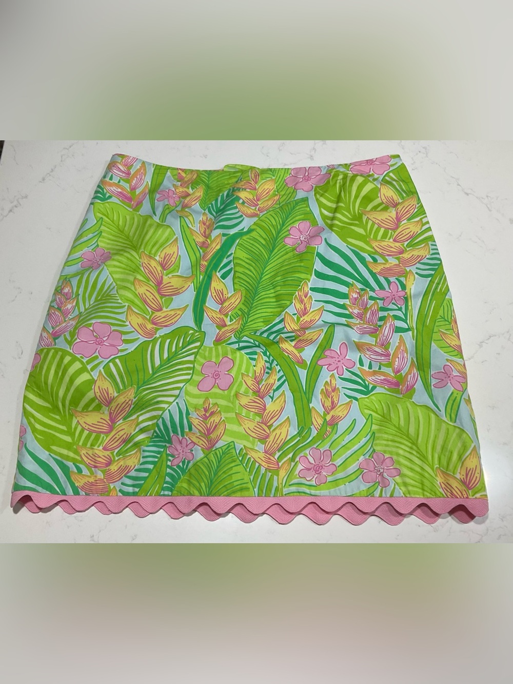 Lilly Pulitzer Tropical Floral Scallop Hem Skort Size 14 Pink Green Resort Golf